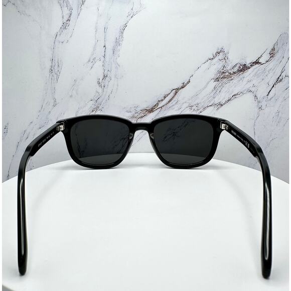 New PRADA Sunglasses Black Acetate Square Silver Metal Logo 53mm Gray Lens - Picture 10 of 16